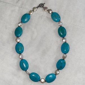 Blue stone necklace with fresh water pearls